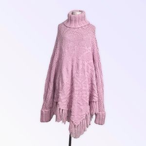 100% wool Elegant Mauve Turtleneck Poncho Sweater